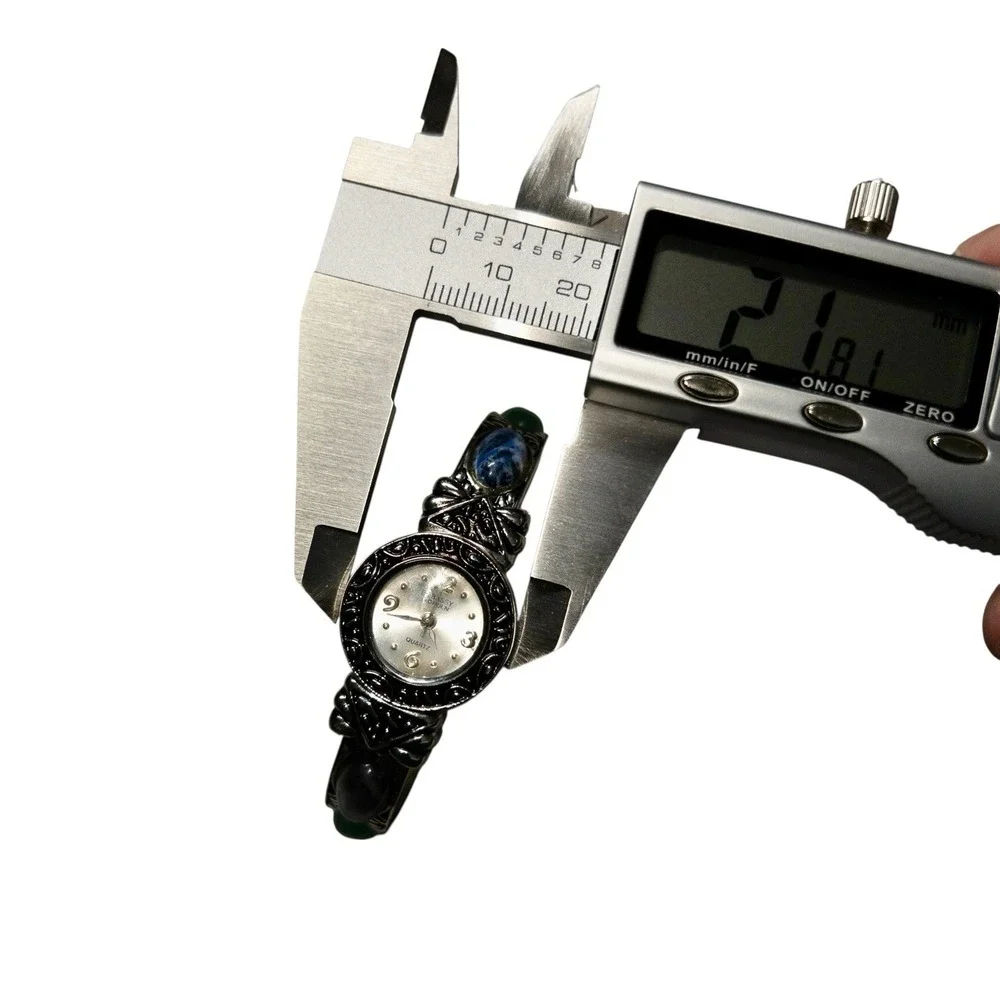 Western‎ Silver Bangle Watch Embassy By Gruen Multicolor Stones 22mm Adjustable
